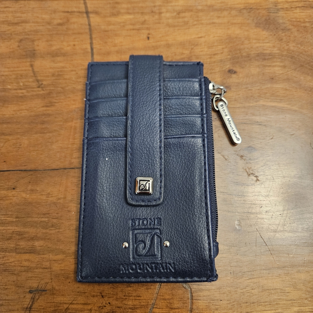 Stone Mountainโ Blue Leather Wallet Snap Card Holder Coin Purse ID Holder Small